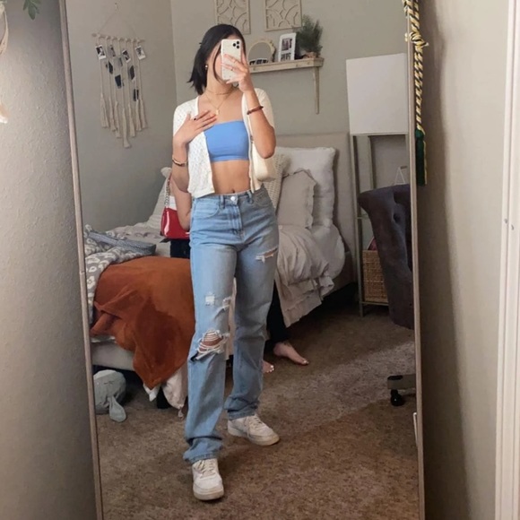 Womens high waisted light wash ripped boyfriend denim jeans new without tags - Picture 2 of 12